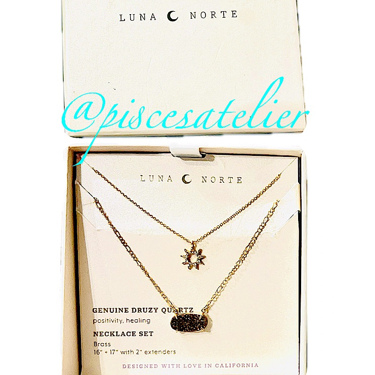 Luna Norte Genuine Brown Druzy Quartz Pendant 14k Gold Plated 162 Necklace Set 65$
